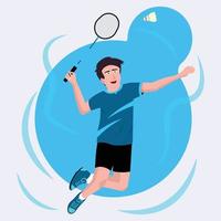 vector man playing badminton and doing a jumping smash