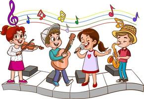 Cartoon group of children singing and dancing in the school choir vector