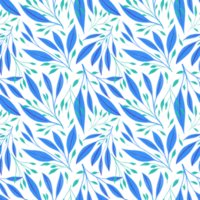 Spring seamless floral pattern with blue leaves. Plants on transparent background png