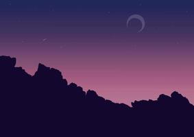 night sky and moon in the mountains  vector illustration.