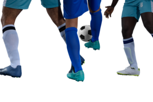 Isolated football  player plays with soccerball in a match png