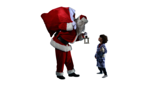 santa claus is giving a present for christmas to a little boy png