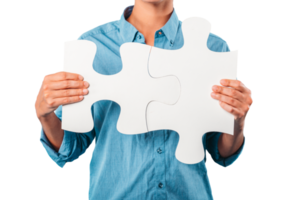 3D jigsaw puzzle pieces isolated on transparent background.  Problem-solving, business connecting, cooperation, partnership concept.  22610900 PNG