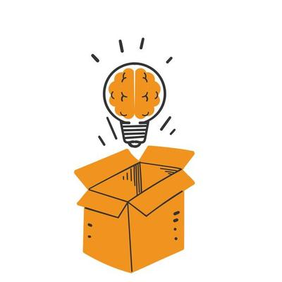 hand drawn doodle brain light bulb out of the box illustration vector