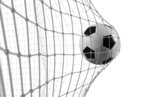 Soccer ball scores a goal on the net in a football match png