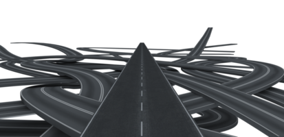 Tangled black roads. doubts about which way to go concept. 3d rendering png