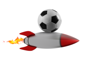 Isolated soccerball goes fast attached to a rocket png