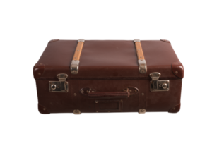 Brown vintage leather suitcase. travel and business concept png