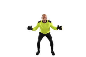 Goalkeeper ready to catches the soccerball during a football match png