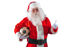 Positive  santa claus with football ball in hand png