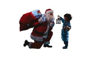 Papa Noel claus es dando un presente para Navidad a un pequeño chico png