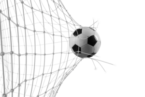 fútbol pelota rompe mediante el red en un fútbol americano fósforo. 3d representación png