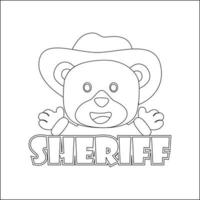 Cute junior sheriff. Cartoon hand drawn vector illustration. Cartoon isolated vector illustration, Creative vector Childish design for kids activity colouring book or page.