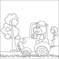 Construction equipments cartoon vector with cute animal on tractor. Childish design for kids activity colouring book or page.