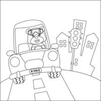 vector illustration of cute  little animal on a road trip, Creative vector Childish design for kids activity colouring book or page.