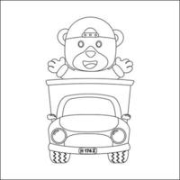 vector illustration of cute  little animal on a road trip, Creative vector Childish design for kids activity colouring book or page.