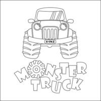 Vector illustration of monster truck with cartoon style. Cartoon isolated vector illustration, Creative vector Childish design for kids activity colouring book or page.