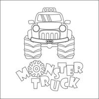 Vector illustration of monster truck with cartoon style. Cartoon isolated vector illustration, Creative vector Childish design for kids activity colouring book or page.