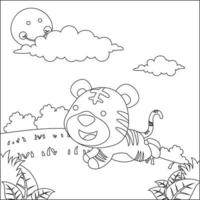 Cartoon wild animals concept, happy little animal in the jungle. Childish design for kids activity colouring book or page. vector