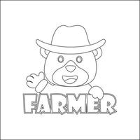 Cute junior farmer. Cartoon hand drawn vector illustration. Cartoon isolated vector illustration, Creative vector Childish design for kids activity colouring book or page.