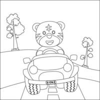 vector illustration of cute  little animal on a road trip, Creative vector Childish design for kids activity colouring book or page.