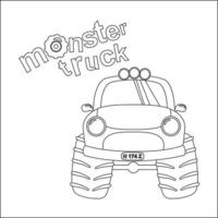 Vector illustration of monster truck with cartoon style. Cartoon isolated vector illustration, Creative vector Childish design for kids activity colouring book or page.