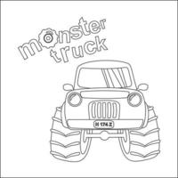 Vector illustration of monster truck with cartoon style. Cartoon isolated vector illustration, Creative vector Childish design for kids activity colouring book or page.