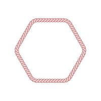 Realistic red hexagon rope frame vector. Lasso cord hexagonal border. vector