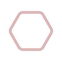 Realistic red hexagon rope frame vector. Lasso cord hexagonal border. vector