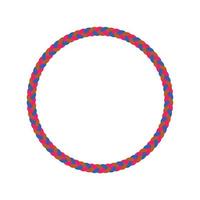 Realistic blue, orange, and pink color rope circle frame vector template. Multicolor circular lasso cord border. Round braided hitch string.
