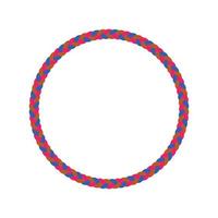 Realistic blue, orange, and pink color rope circle frame vector template. Multicolor circular lasso cord border. Round braided hitch string.