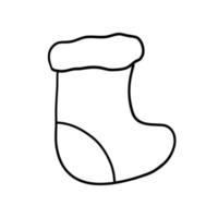 Christmas Sock in outline doodle style. Vector illustration isolated on white background.