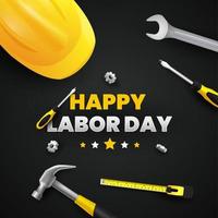 contento labor día con amarillo casco y herramientas vector