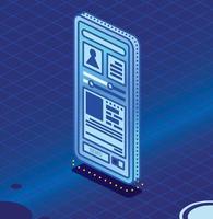 Smartphone. Vector Illustration. Isometric Modern Digital Device on Blue Background. Display with Touchscreen. Outline Concept.