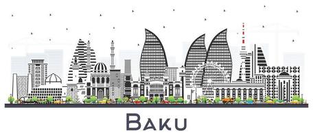 Baku Azerbaijan City Skyline with Color Buildings Isolated on White. Vector Illustration. Baku Cityscape with Landmarks.