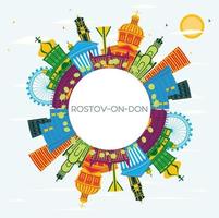 Rostov del Don Rusia ciudad horizonte con color edificios, azul cielo y Copiar espacio. vector ilustración. Rostov del Don paisaje urbano con puntos de referencia