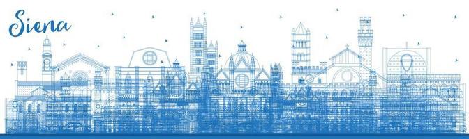 Outline Siena Tuscany Italy City Skyline with Blue Buildings. Vector Illustration. Siena Cityscape with Landmarks.