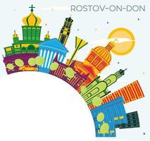 Rostov del Don Rusia ciudad horizonte con color edificios, azul cielo y Copiar espacio. vector ilustración. Rostov del Don paisaje urbano con puntos de referencia