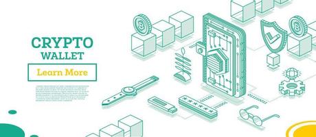 cripto billetera 1 isométrica contorno vector