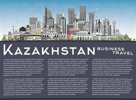 Kazakhstan City Skyline with Gray Buildings, Blue Sky and Copy Space. Vector Illustration. Concept with Modern Architecture.