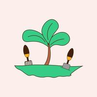 plantation with gardening tools. home garden and agriculture concept. flat vector icon illustration.