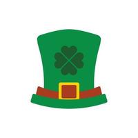 Leprechaun hat with tree leaves clover icon isolated on white background. Traditional Saint Patricks day carnival gnome green cylinder shamrock costume. Flat design cartoon vector illustration