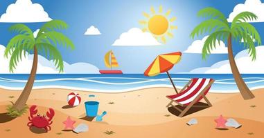 Sunny Beach Summer Landscape With Various Ornaments vector