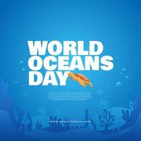 World Oceans Day Square Social Media Post Template with Bold Title and Sea Turtle Concept vector