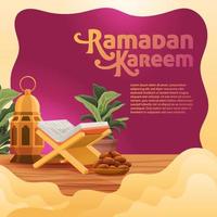 Ramadan Kareem Holy Month of Islam Greeting Illustration With Quran Dates and Lantern Concept Square Social Media Banner vector