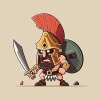 Chibi Kawaii Spartan Strong Charater Cartoon Vector Illustration eps 10