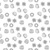 Seamless vector repeating pattern of isolated atom, sun, The Moon, planets on orbit. It can be used for web sites, apps, clothes, covers, banners etc
