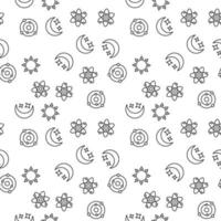 Seamless vector repeating pattern of isolated atom, sun, The Moon, planets on orbit. It can be used for web sites, apps, clothes, covers, banners etc