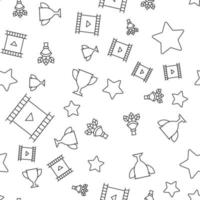 Vector seamless pattern of star, flowers, winning cup is made of various element