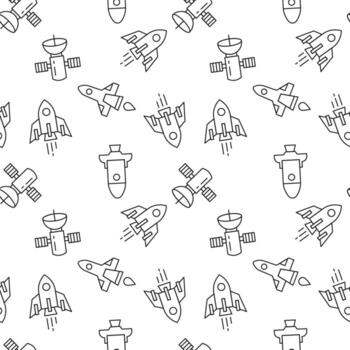 Seamless vector repeating pattern of  various spaceships. It can be used for web sites, apps, clothes, covers, banners etc